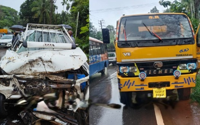 ಕಾರು ಮತ್ತು ಟಿಪ್ಪರ್ ಲಾರಿ ನಡುವೆ ಭೀಕರ ಅಪಘಾತ, ನಾಲ್ವರಿಗೆ ಗಂಭೀರ ಗಾಯ