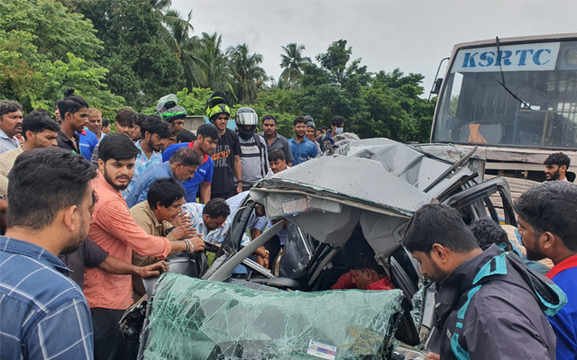 ಜಪ್ಪಿನಮೊಗರಿನಲ್ಲಿ ಮಿನಿ ಲಾರಿ, ಕಾರು ಬಸ್ಸಿನ ನಡುವೆ ಸರಣಿ ಅಪಘಾತ, ಕಾರು ಚಾಲಕ ಗಂಭೀರ